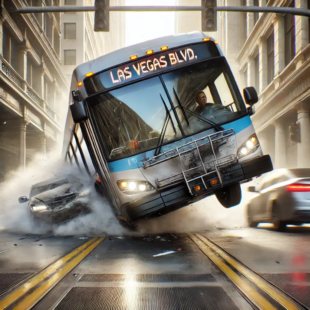 ai depiction of a bus about to crash in las vegas