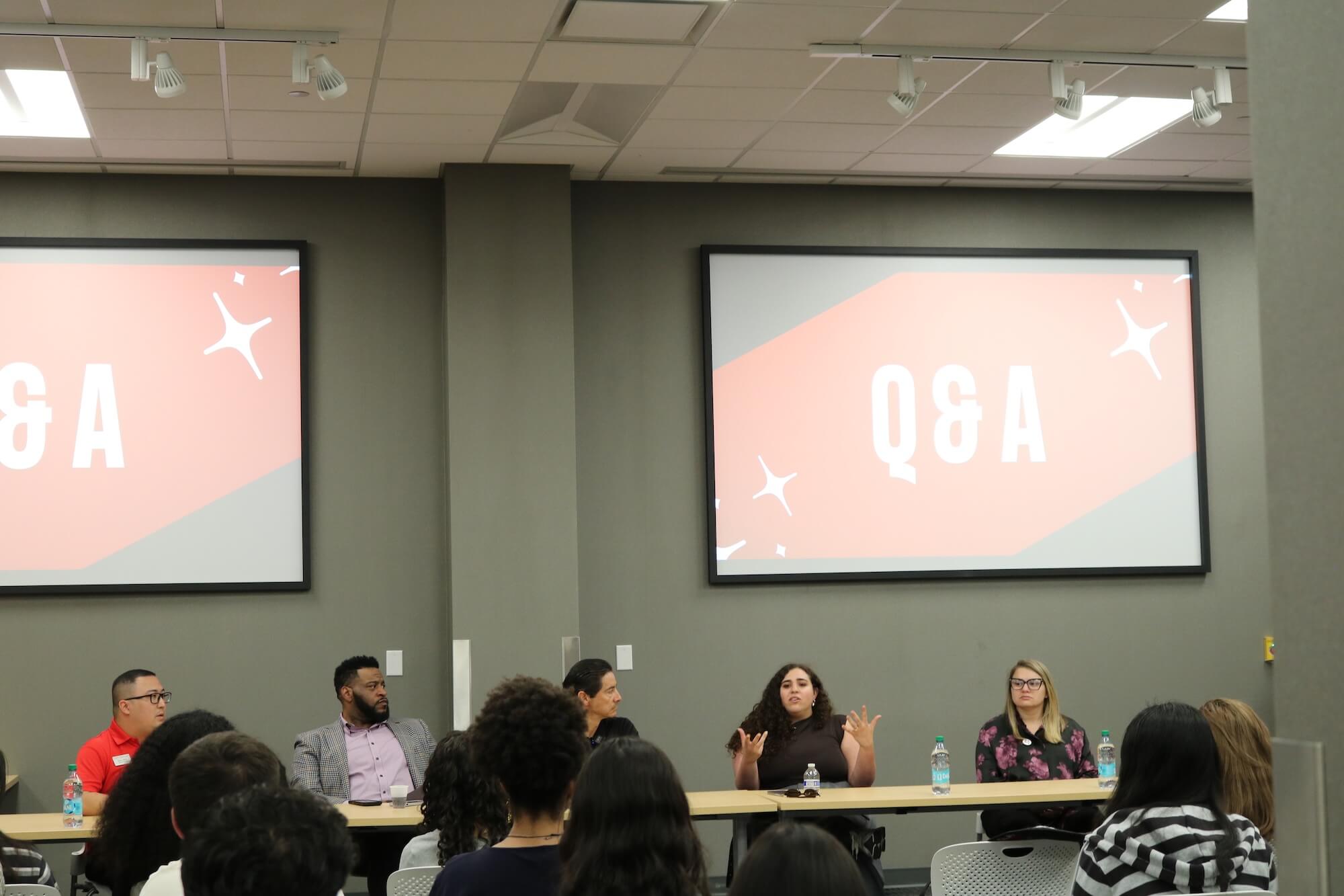 Attorney panel speaking with students during a UNLV pre-law Q and A session